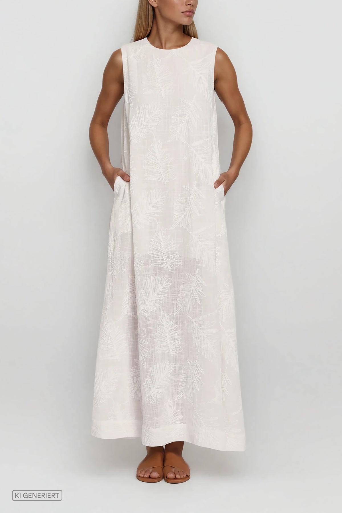 GIA MAXI DRESS OFFWHITE LEAVES