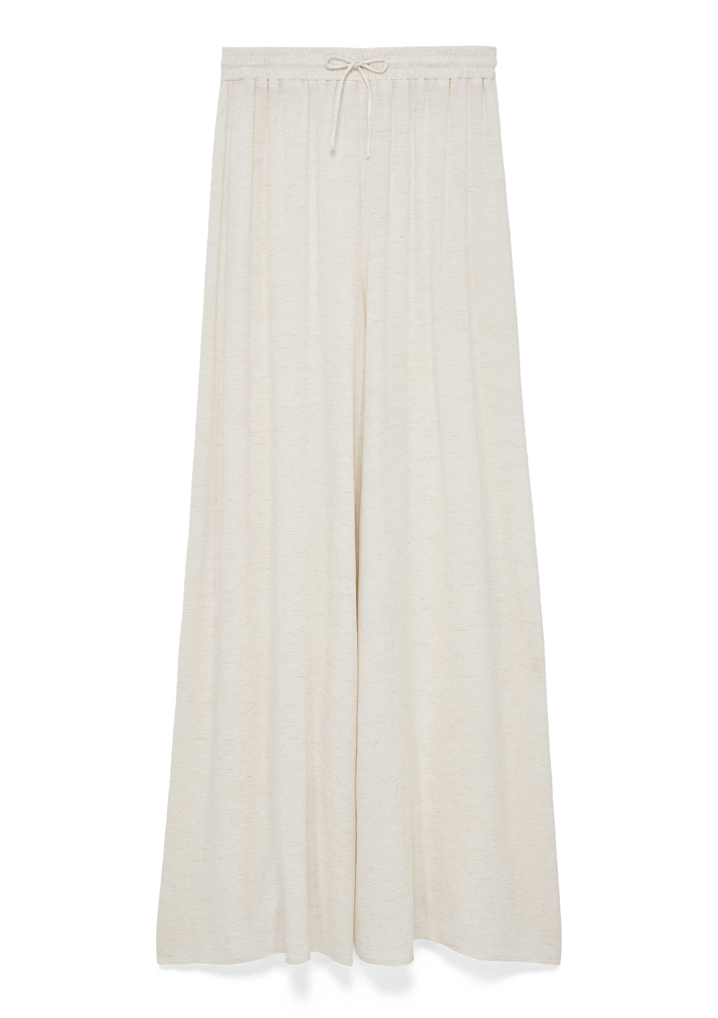 Weit geschnittene, beigefarbene Strickhose mit elastischem Bund und feinem Tunnelzug. Fließendes Material mit dezentem Fall. Lässiger Look.