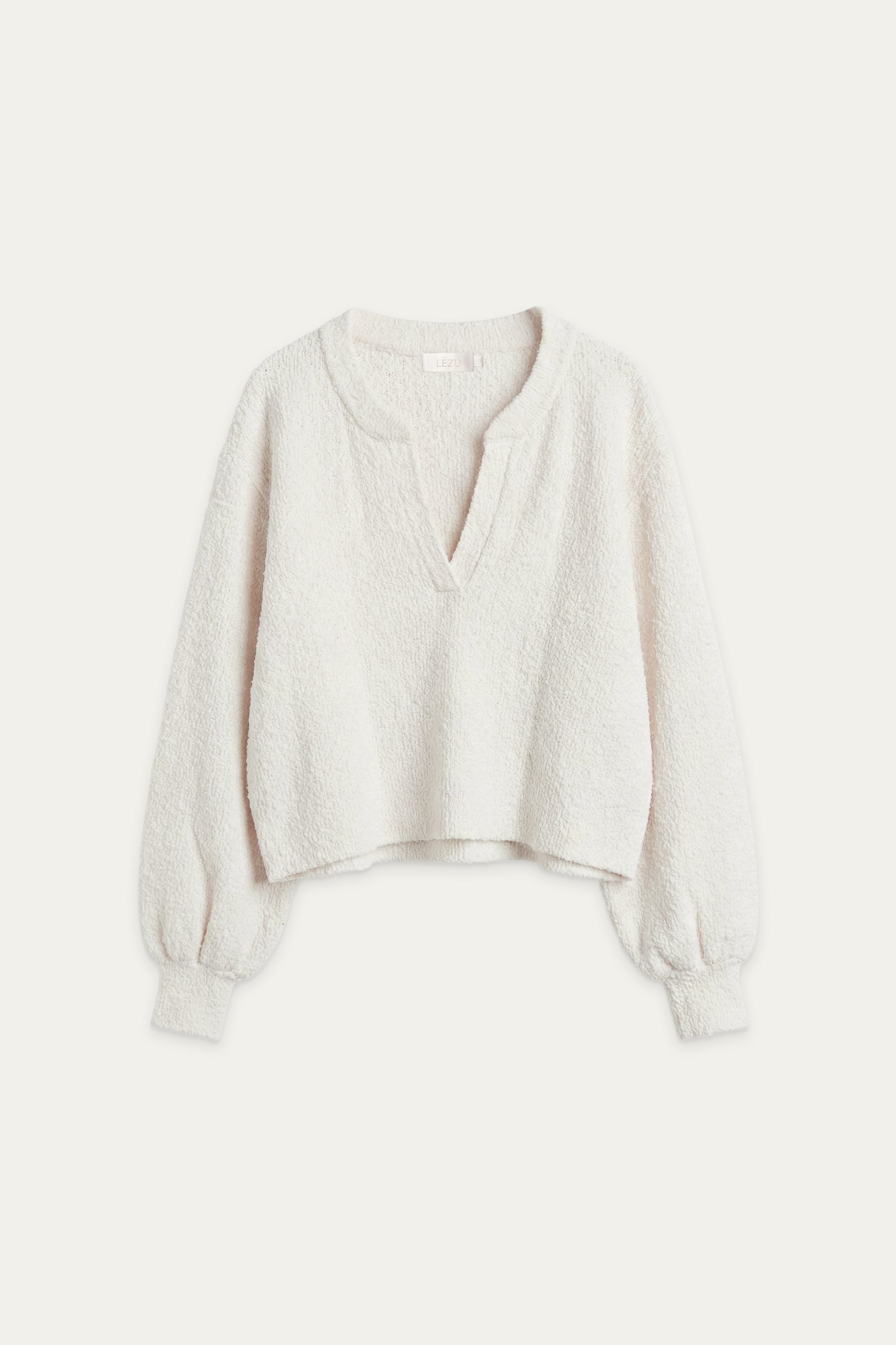 Off-White Strickpullover mit V-Ausschnitt und strukturierter Oberfläche, locker geschnitten mit langen Ärmeln
