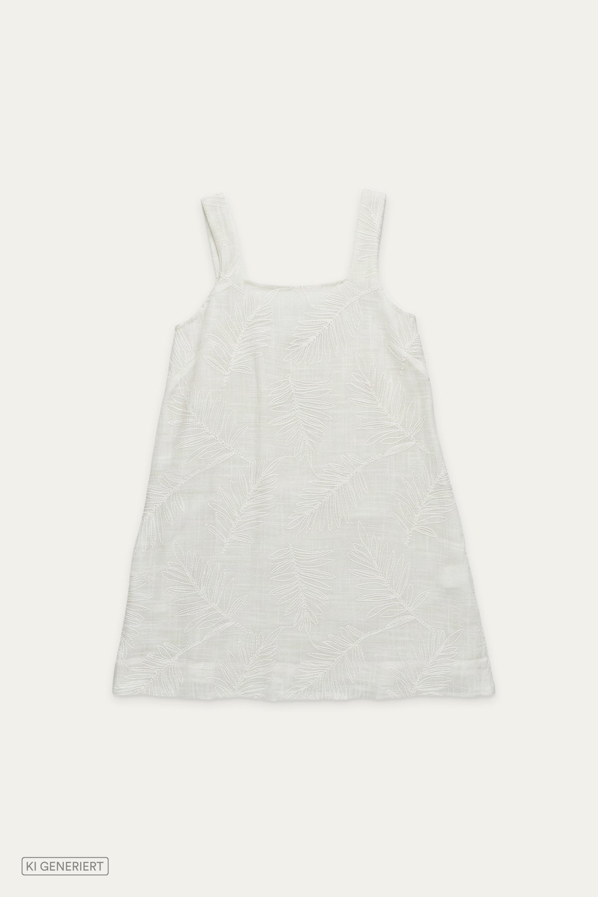 Ärmelloses Kleid in Off-White mit breiten Trägern und eingewebtem Blattmuster, leicht ausgestellt geschnitten