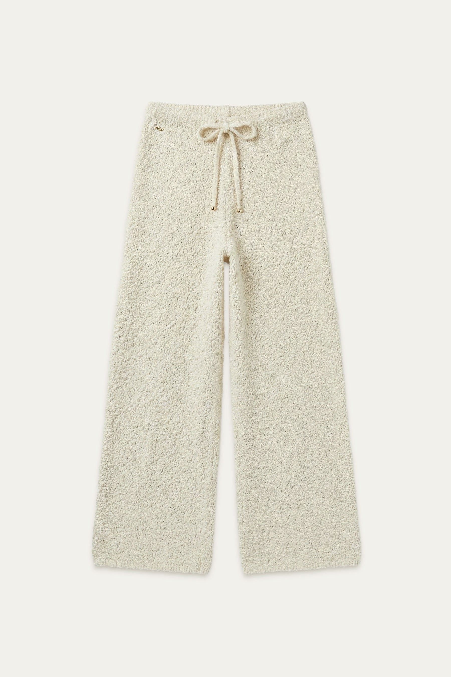 Beige Strickhose mit geradem Bein, elastischem Bund und Tunnelzug mit Kordel