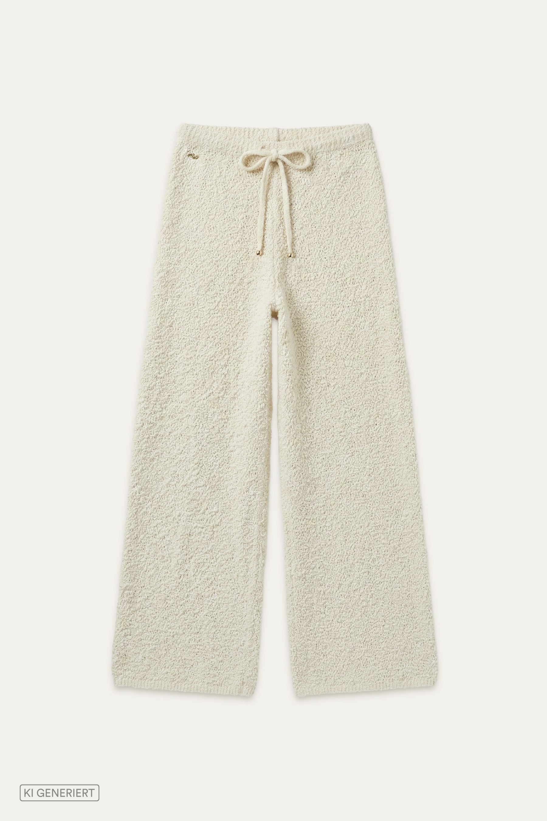 Beige Strickhose mit geradem Bein, elastischem Bund und Tunnelzug mit Kordel