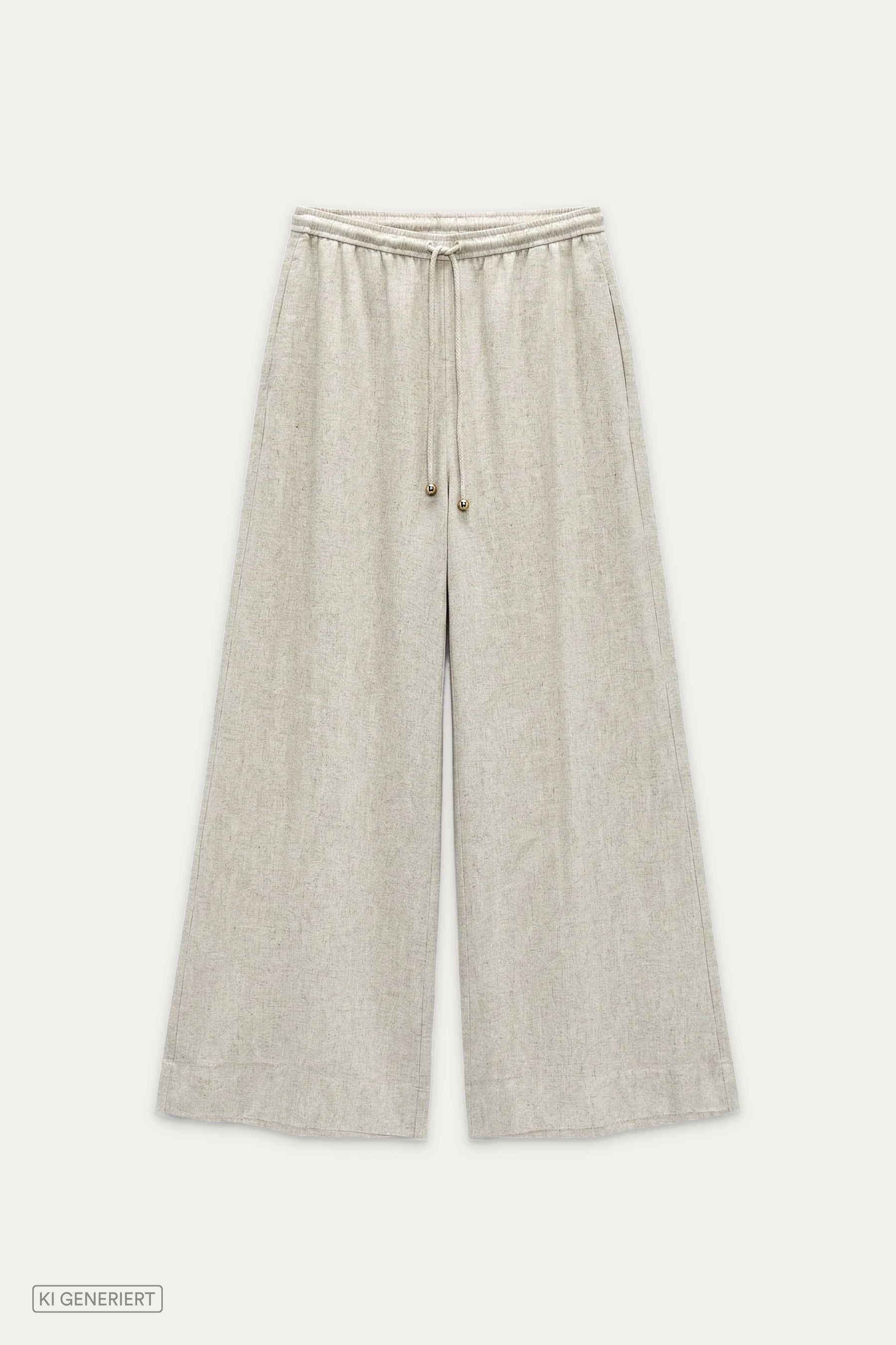 Weit geschnittene Hose in Beige Melange mit elastischem Bund und Tunnelzug.