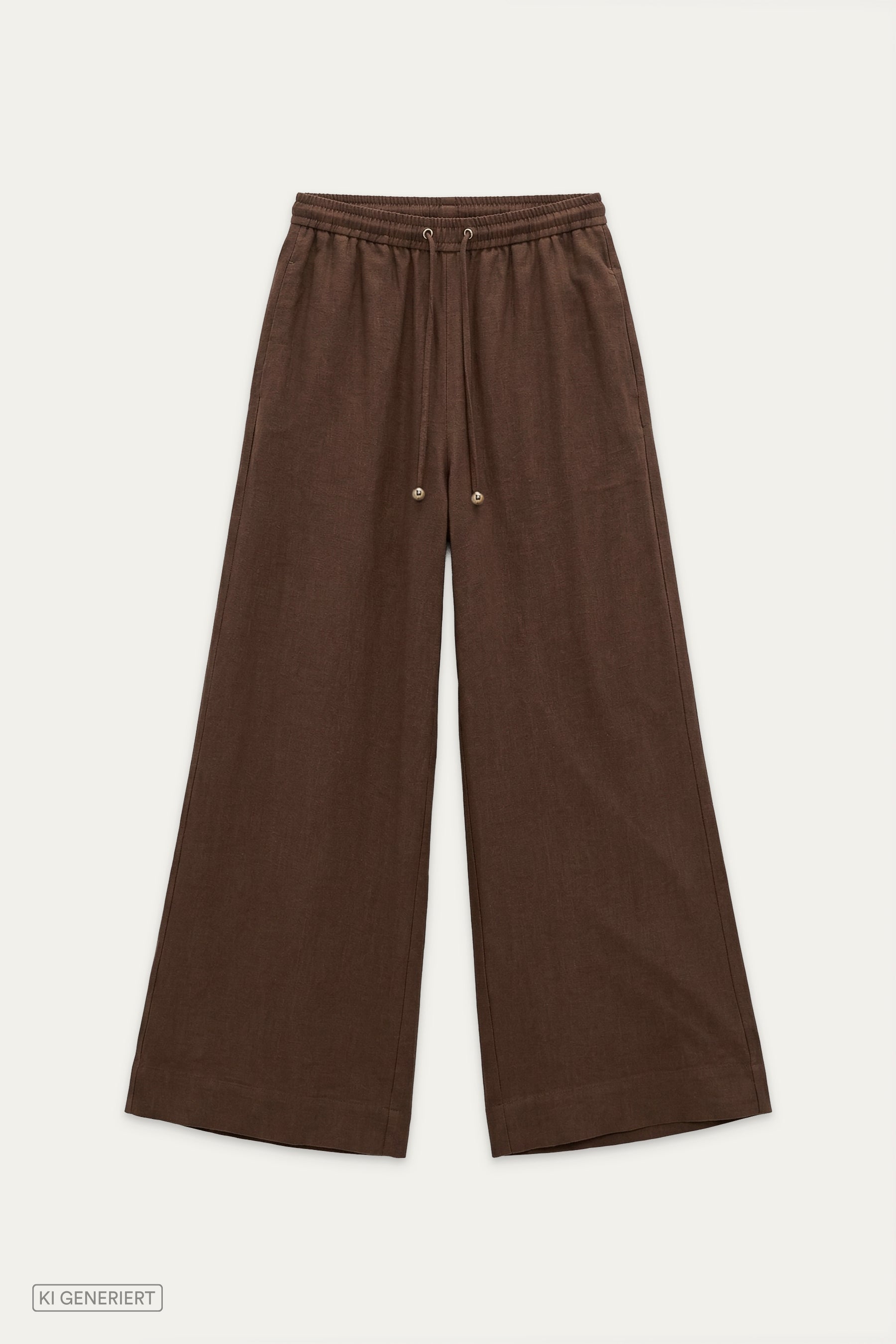 Freigestellte braune Hose mit elastischem Bund, Kordelzug und weitem Bein