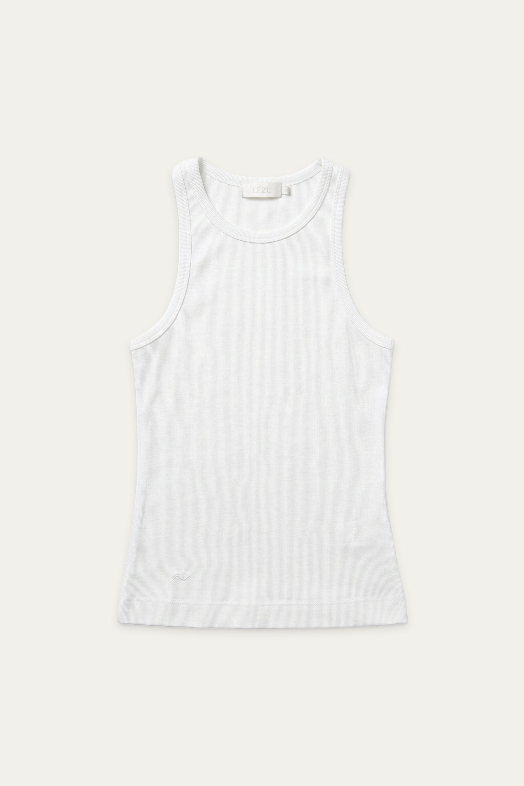 Weißes Tanktop in enger Passform, ärmellos mit Rundhalsausschnitt