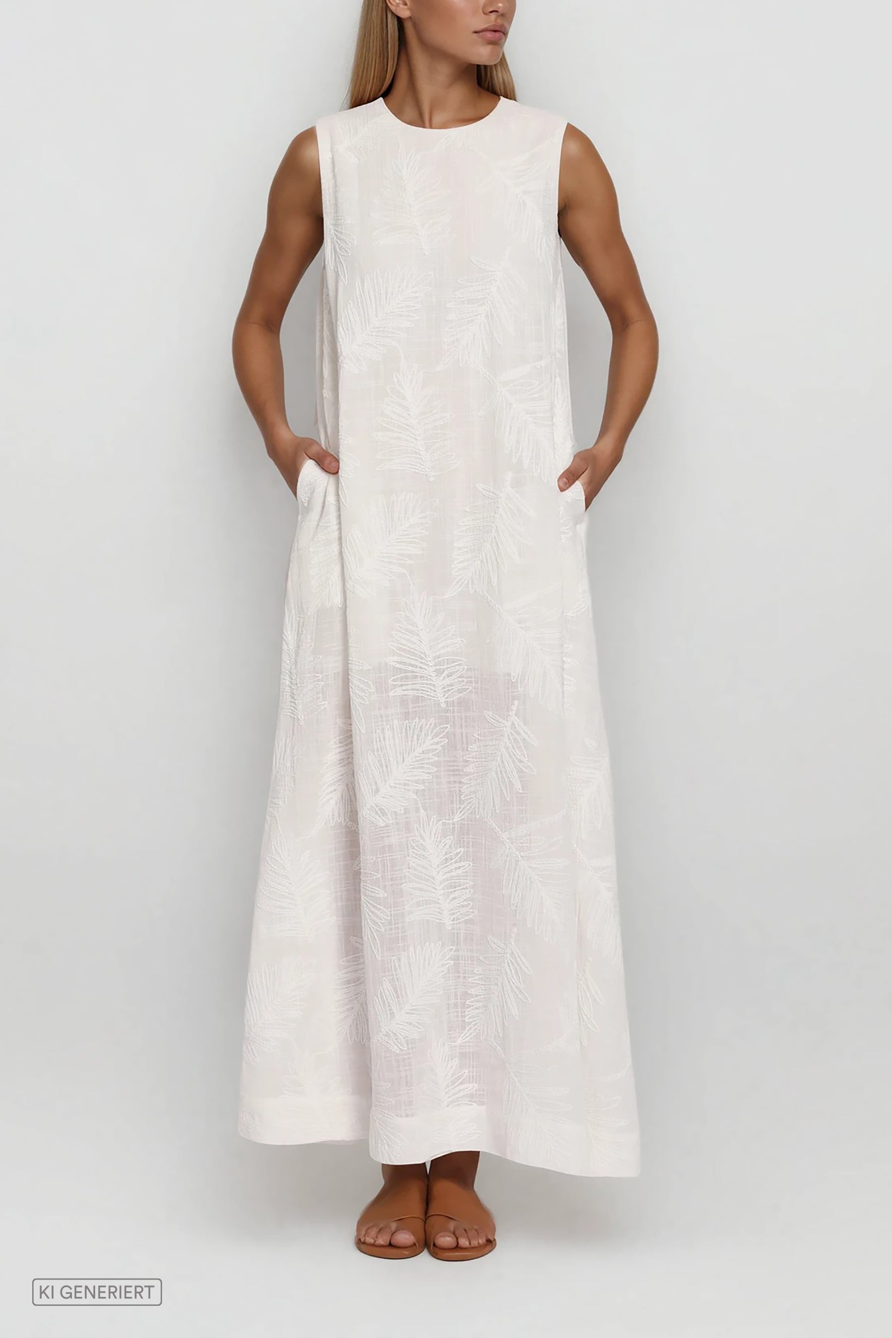 GIA MAXI DRESS OFFWHITE LEAVES