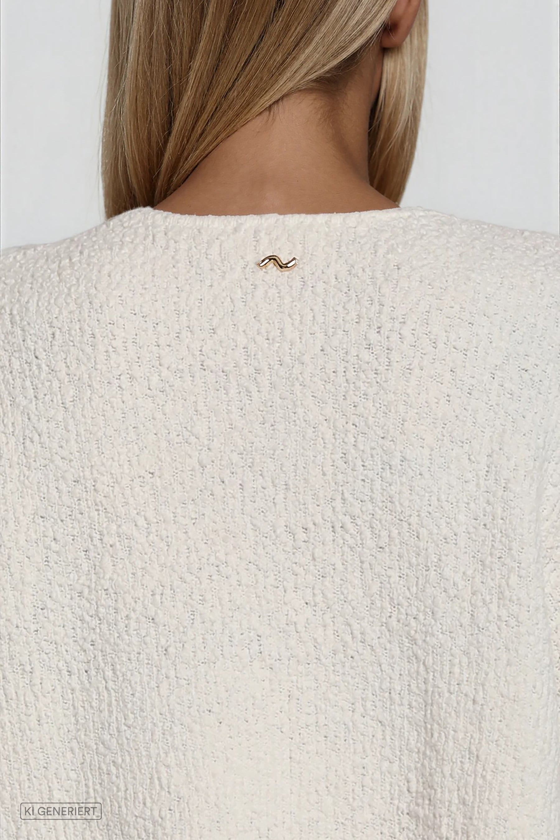 Detailaufnahme der strukturierten Strickoberfläche in Offwhite mit feiner Textur