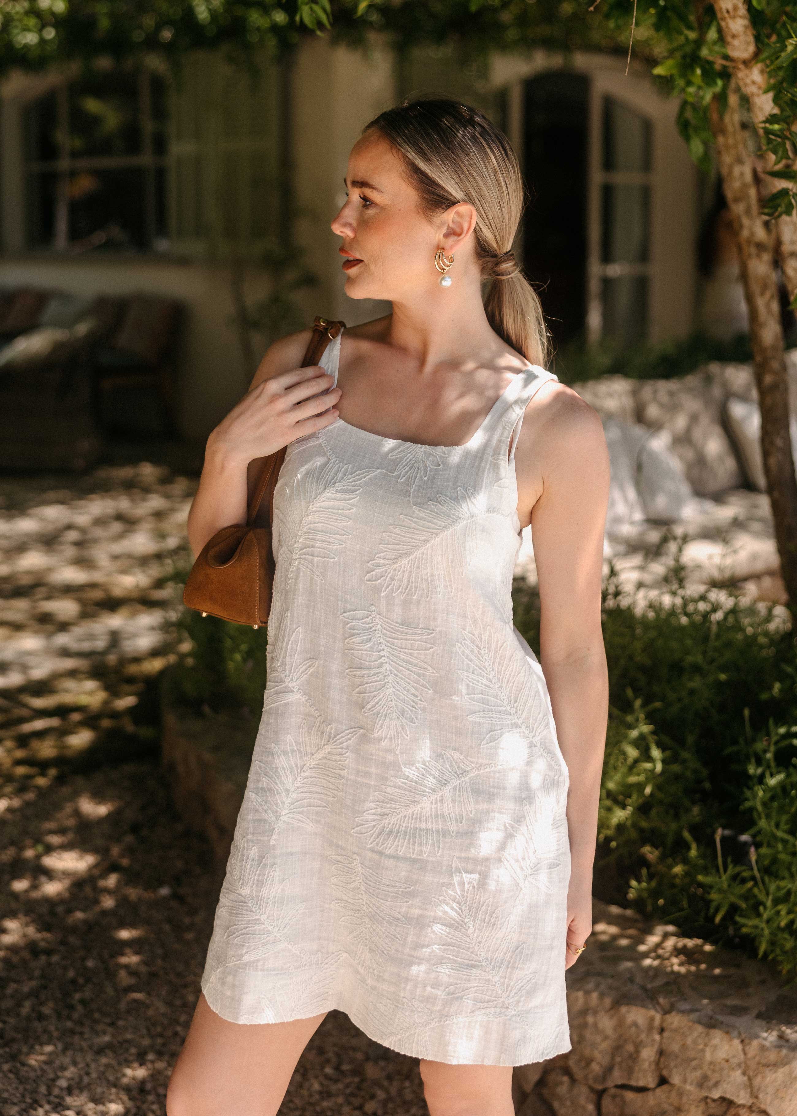 ODETTE DRESS OFFWHITE LEAVES