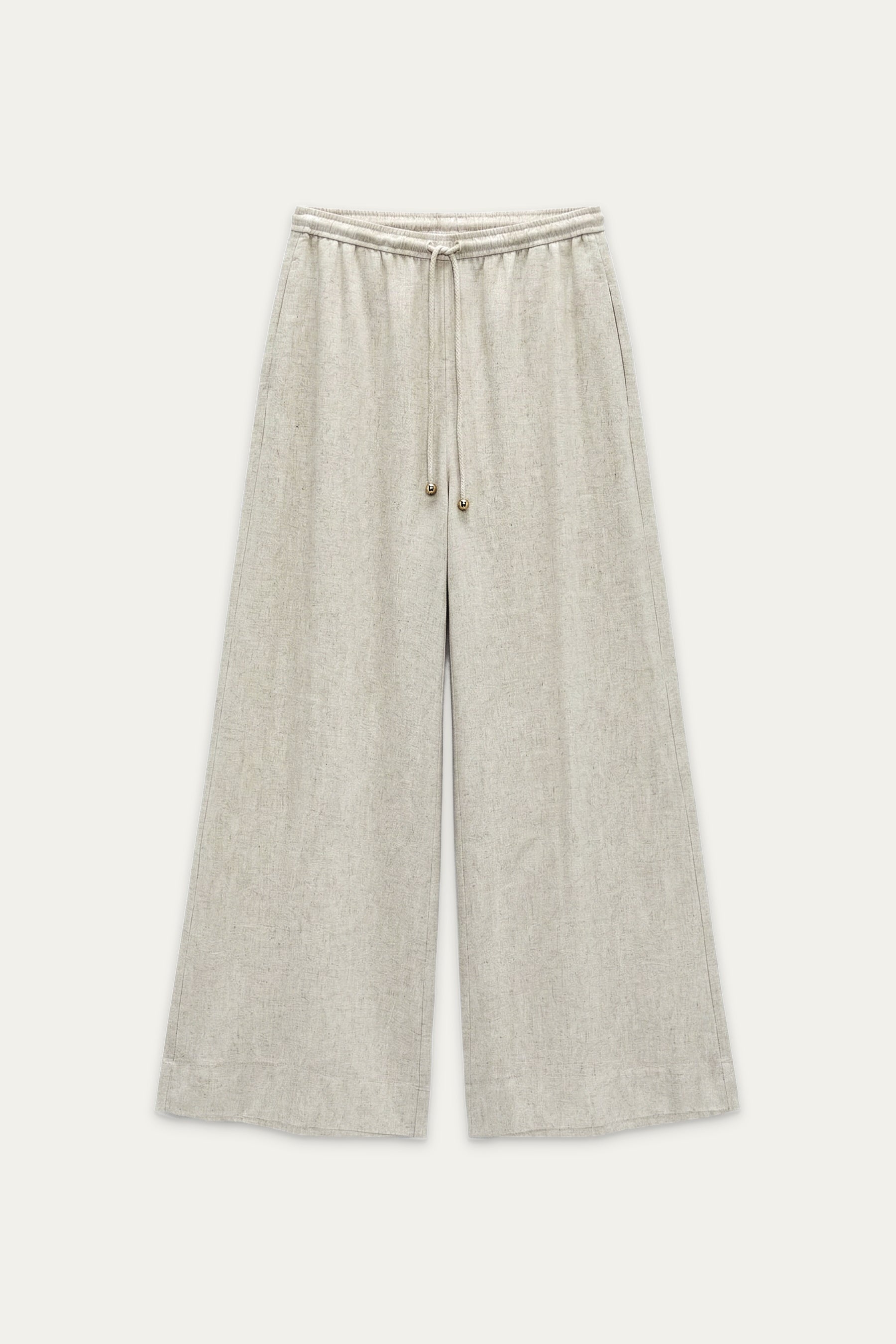 Weit geschnittene Hose in Beige Melange mit elastischem Bund und Tunnelzug.